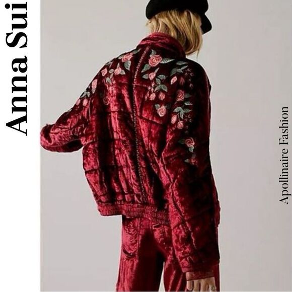 FREE PEOPLE BY ANA SUI DOLMAN EMBROIDERED JACKET IN WINE AND ROSE SP NWT - Picture 3 of 11